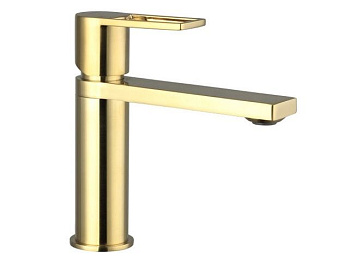 Смеситель Kub для умывальника с гибкой подводкой 40см, без донного клапана, матовое золото 54-020-brg